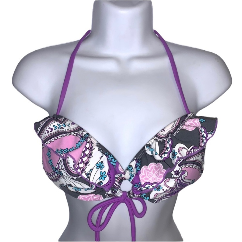 Hula Honey M Paisley Ruffle Padded bikini top tie underwire push up romantic